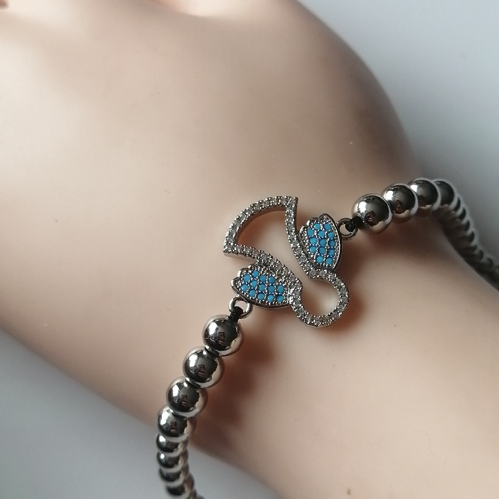 ✴️3/$25✴️Adjustable Bracelet Silver Beads Angel Charm Turquoise Clear - Picture 4 of 9